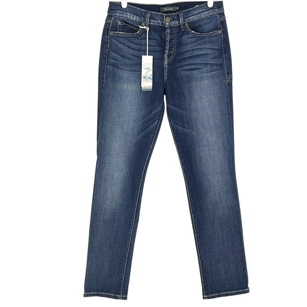 Level 99 Women Blue Skinny Jeans Size 26 Buttons Mid-Rise Stretch Distressed NWT
